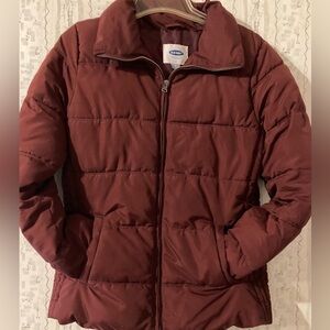 Ladies Size Small Petite Old Navy Maroon Fitted Bubble Coat